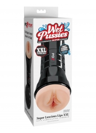 Телесный мастурбатор-вагина в черной колбе Super Luscious Lips XXL - Pipedream - во Владимире купить с доставкой