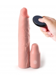 Телесная вибронасадка на член 3  Vibrating Mega X-tension with Remote - 22,9 см. - Pipedream - во Владимире купить с доставкой