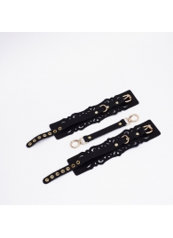 Черный кожаные оковы с узорами и золотистой фурнитурой - Crazy Handmade - купить с доставкой во Владимире