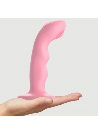 Розовая насадка-стимулятор Strap-On-Me Tapping Dildo Wave - Strap-on-me - купить с доставкой во Владимире