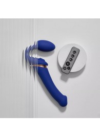 Синий безремневой страпон Multi Orgasm Bendable Strap-On size XL с клиторальной стимуляцией - Strap-on-me - купить с доставкой во Владимире