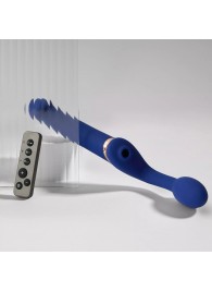 Синий безремневой страпон Multi Orgasm Bendable Strap-On size XL с клиторальной стимуляцией - Strap-on-me - купить с доставкой во Владимире