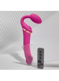 Ярко-розовый безремневой страпон Multi Orgasm Bendable Strap-On size XL с клиторальной стимуляцией - Strap-on-me - купить с доставкой во Владимире