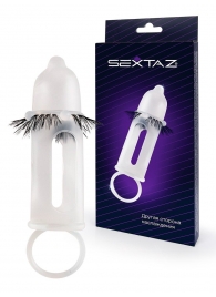 Эластичная насадка на пенис с подхватом мошонки и стимулирующими «ресничками» - Sextaz - во Владимире купить с доставкой