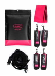 Черно-розовый эротический набор: фиксатор, оковы, наручники, повязка - Erokay - купить с доставкой во Владимире