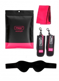 Черно-розовый эротический набор: маска, наручники и повязка - Erokay - купить с доставкой во Владимире