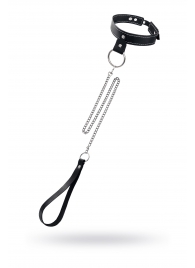 Черный узкий однослойный ошейник с серебристым поводком-цепочкой - Pecado - купить с доставкой во Владимире