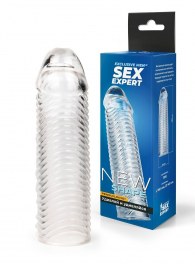 Прозрачная закрытая насадка на пенис с ребрышками - 16 см. - Sex Expert - во Владимире купить с доставкой