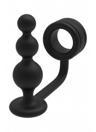 Черное эрекционное кольцо с анальной елочкой Cockring With Beaded Anal Plug - Dream Toys - во Владимире купить с доставкой