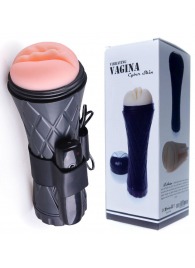 Телесный мастурбатор-вагина в черной колбе с вибрацией - Boys of Toys - во Владимире купить с доставкой