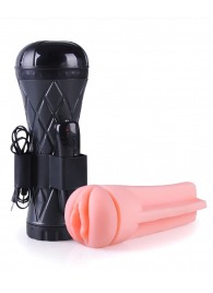 Телесный мастурбатор-вагина в черной колбе с вибрацией - Boys of Toys - во Владимире купить с доставкой