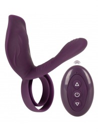 Фиолетовая насадка на член с клиторальным отростком и пультом ДУ RC Couple’s Vibrator 2 - Orion - во Владимире купить с доставкой