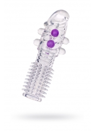 Гелевая прозрачная насадка с шариками и шипами - 14 см. - Toyfa Basic - во Владимире купить с доставкой Гелевая прозрачная насадка с шариками и шипами - 14 см. - Toyfa Basic - во Владимире купить с доставкой