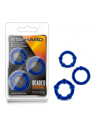 Набор из 3 синих эрекционных колец Stay Hard Beaded Cockrings - Blush Novelties - во Владимире купить с доставкой