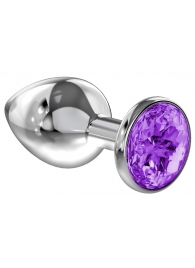 Малая серебристая анальная пробка Diamond Purple Sparkle Small с фиолетовым кристаллом - 7 см. - Lola Games - купить с доставкой во Владимире