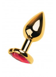 Золотистая анальная пробка с кристаллом-сердцем - 7,5 см. - ToyFa - купить с доставкой во Владимире