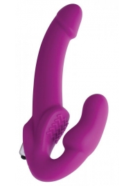 Ярко-розовый безремневой вибрострапон Evoke Vibrating Strapless Silicone Strap-on Dildo - XR Brands - купить с доставкой во Владимире