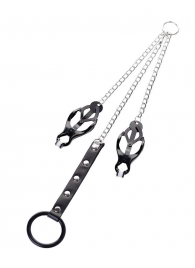 Черно-серебристые зажимы для сосков с кольцом для пениса TOYFA Metal - ToyFa - купить с доставкой во Владимире