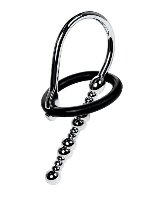 Серебристый уретральный плаг-бусины TOYFA Metal с мягким фиксириющим кольцом - ToyFa - купить с доставкой во Владимире