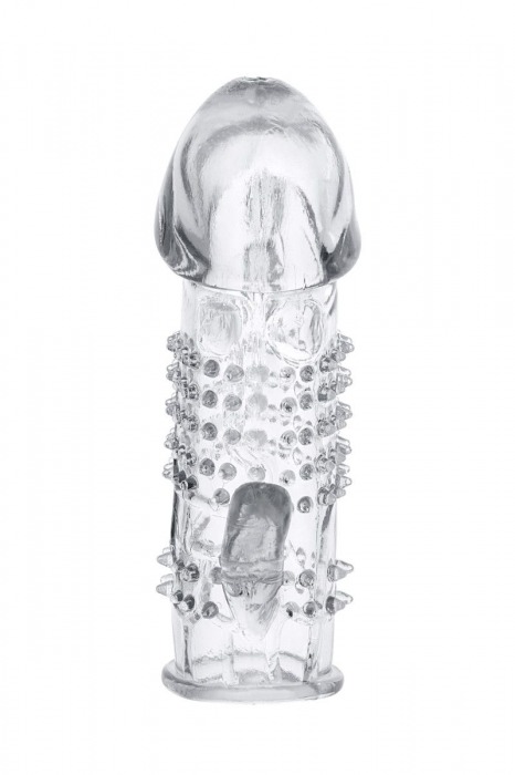 Прозрачная гелевая насадка с шипами и клиторальным отростком - 13 см. - Toyfa Basic - во Владимире купить с доставкой