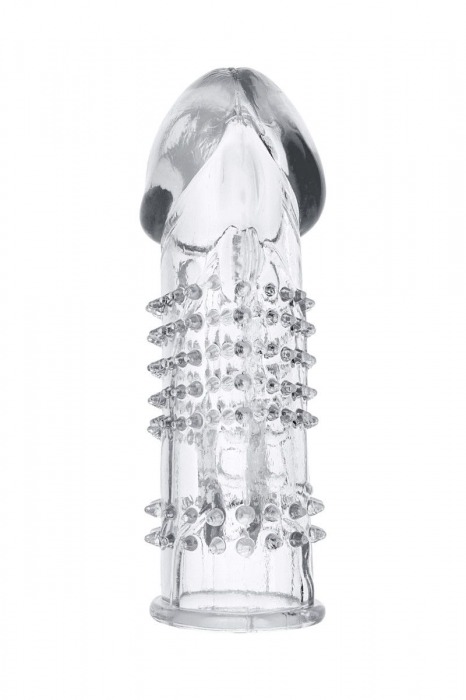 Прозрачная гелевая насадка с шипами и клиторальным отростком - 13 см. - Toyfa Basic - во Владимире купить с доставкой