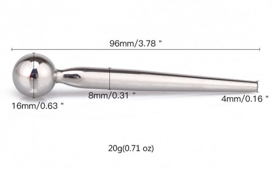 Гладкий металлический уретральный плаг с шариком - 9,6 см. - Notabu - купить с доставкой во Владимире