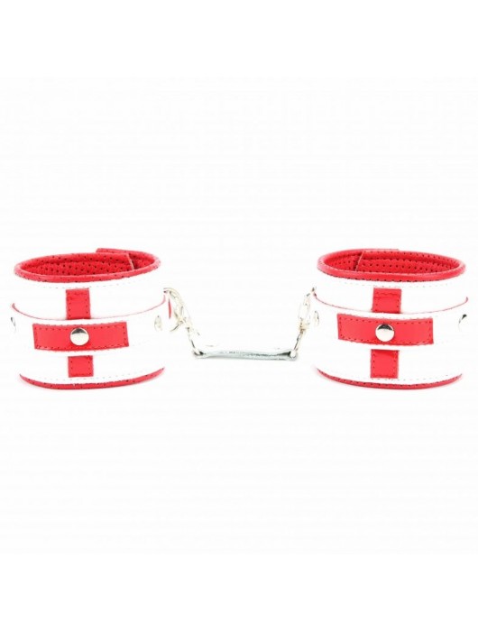 Бело-красные кожаные наручники для медсестры - БДСМ Арсенал - купить с доставкой во Владимире