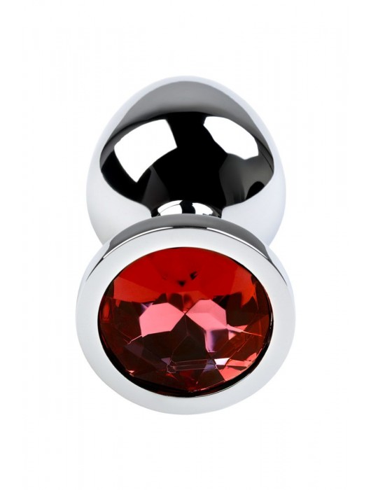 Серебристая коническая анальная пробка с красным кристаллом - 8 см. - ToyFa - купить с доставкой во Владимире