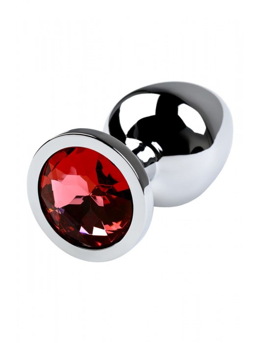 Серебристая коническая анальная пробка с красным кристаллом - 8 см. - ToyFa - купить с доставкой во Владимире