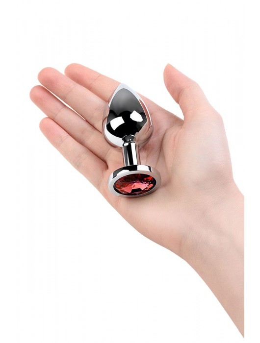 Серебристая коническая анальная пробка с красным кристаллом - 8 см. - ToyFa - купить с доставкой во Владимире