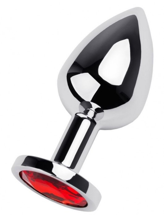 Серебристая коническая анальная пробка с красным кристаллом - 8 см. - ToyFa - купить с доставкой во Владимире