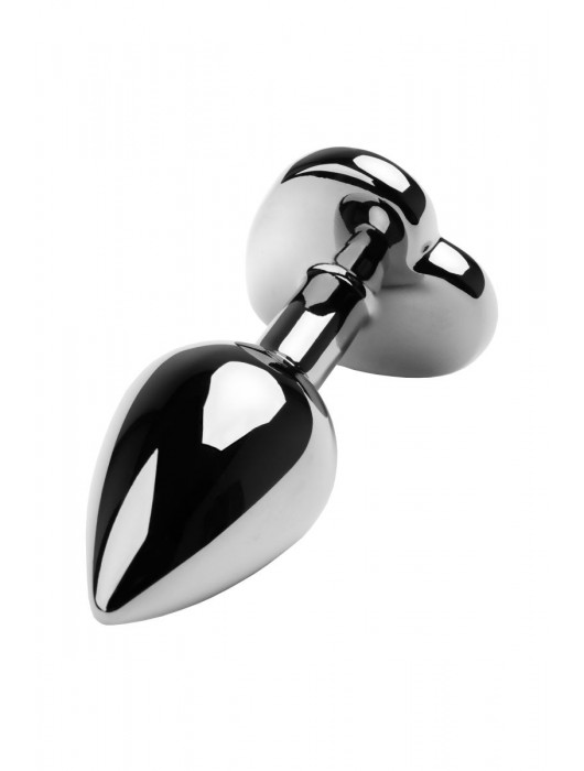 Серебристая коническая анальная пробка с красным кристаллом-сердечком - 7 см. - ToyFa - купить с доставкой во Владимире