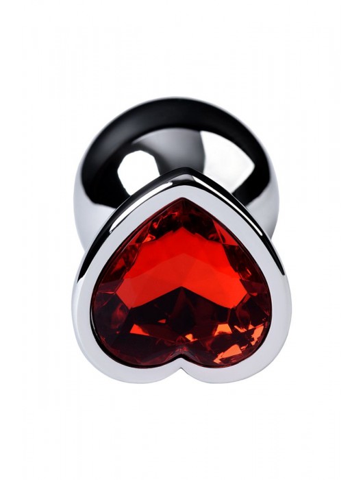 Серебристая коническая анальная пробка с красным кристаллом-сердечком - 7 см. - ToyFa - купить с доставкой во Владимире
