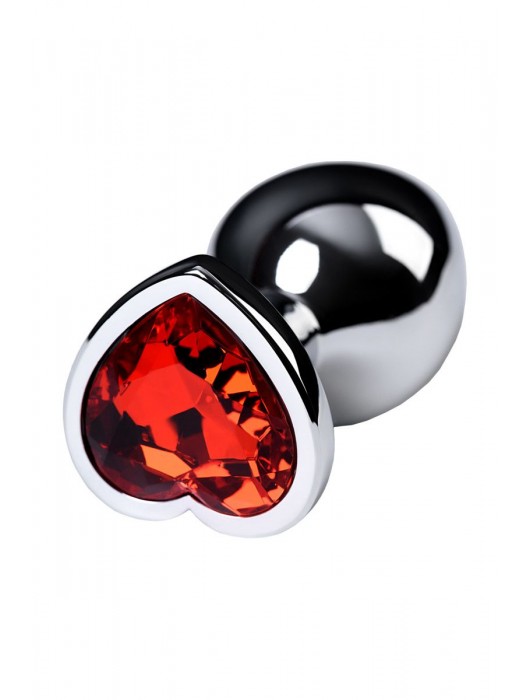 Серебристая коническая анальная пробка с красным кристаллом-сердечком - 7 см. - ToyFa - купить с доставкой во Владимире