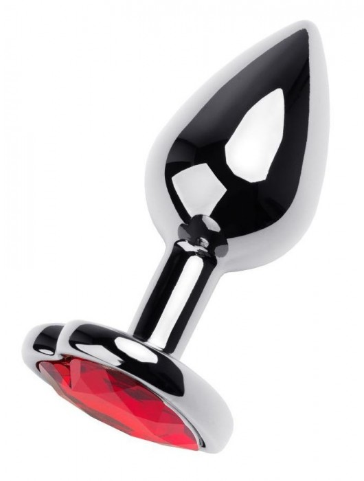 Серебристая коническая анальная пробка с красным кристаллом-сердечком - 7 см. - ToyFa - купить с доставкой во Владимире