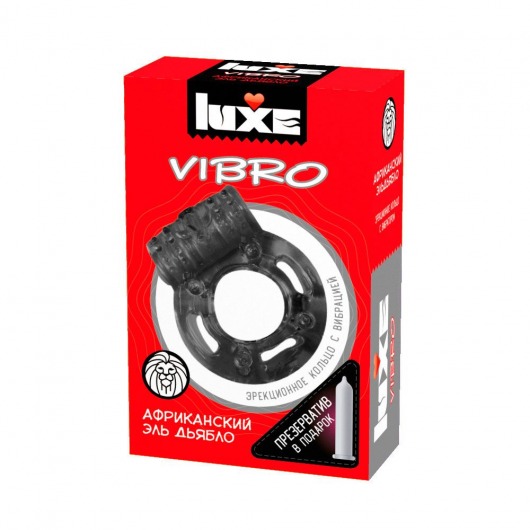 Чёрное эрекционное виброкольцо Luxe VIBRO  Африканский Эль Дьябло  + презерватив - Luxe - во Владимире купить с доставкой