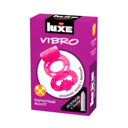 Розовое эрекционное виброкольцо Luxe VIBRO  Бархатный молот  + презерватив - Luxe - во Владимире купить с доставкой