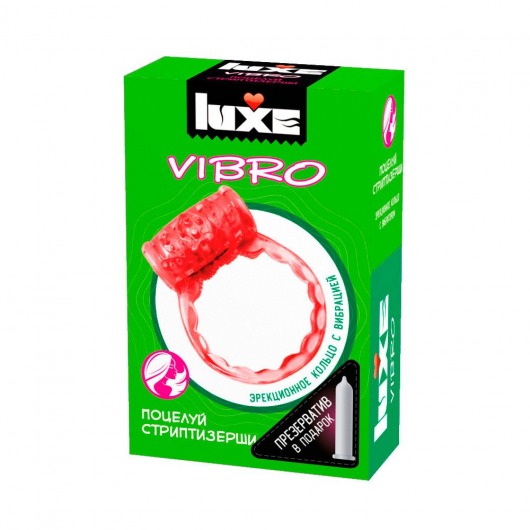 Розовое эрекционное виброкольцо Luxe VIBRO  Поцелуй стриптизёрши  + презерватив - Luxe - во Владимире купить с доставкой