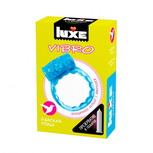 Голубое эрекционное виброкольцо Luxe VIBRO  Райская птица  + презерватив - Luxe - во Владимире купить с доставкой