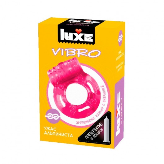 Розовое эрекционное виброкольцо Luxe VIBRO  Ужас Альпиниста  + презерватив - Luxe - во Владимире купить с доставкой