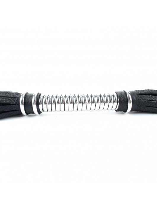 Черная длинная плеть с серебристой ручкой - 56 см. - БДСМ Арсенал - купить с доставкой во Владимире