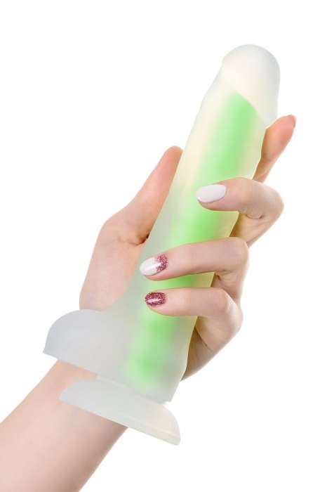 Прозрачно-зеленый фаллоимитатор, светящийся в темноте, Wade Glow - 20 см. - ToyFa