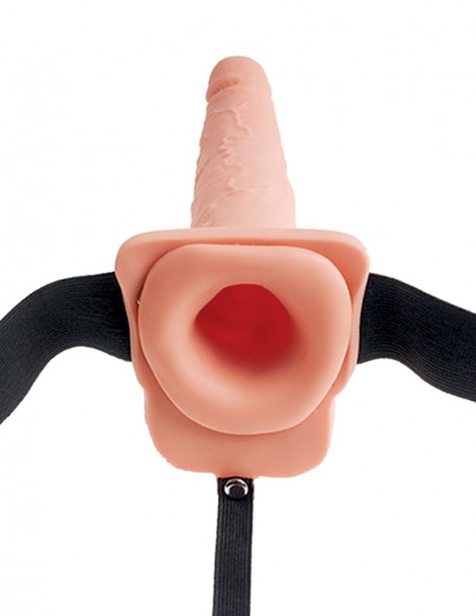 Телесный полый страпон с имитацией эякуляции 7.5  Hollow Squirting Strap-On with Balls Flesh - 21,6 см. - Pipedream - купить с доставкой во Владимире