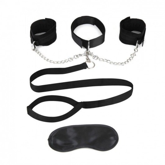 Чёрный ошейник с наручниками и поводком Collar Cuffs   Leash Set - Lux Fetish - купить с доставкой во Владимире