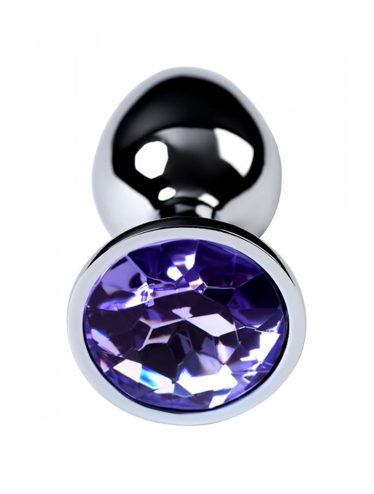 Серебристая конусовидная анальная пробка с фиолетовым кристаллом - 7 см. - ToyFa - купить с доставкой во Владимире