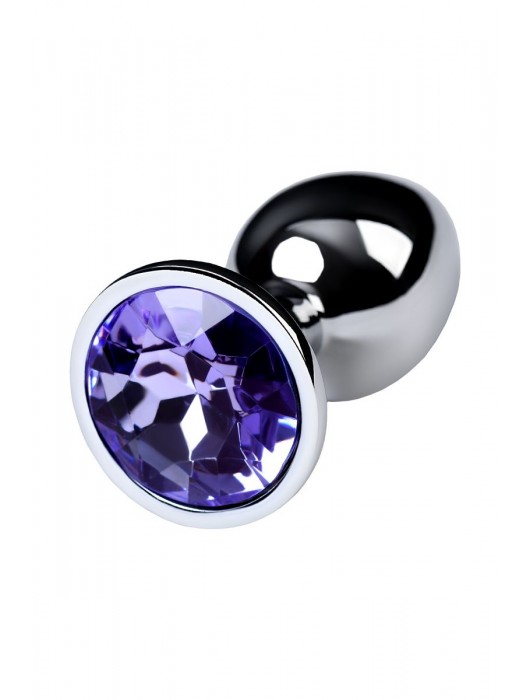 Серебристая конусовидная анальная пробка с фиолетовым кристаллом - 7 см. - ToyFa - купить с доставкой во Владимире