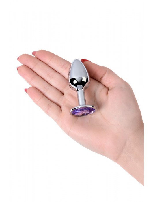 Серебристая конусовидная анальная пробка с фиолетовым кристаллом - 7 см. - ToyFa - купить с доставкой во Владимире
