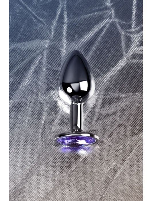Серебристая конусовидная анальная пробка с фиолетовым кристаллом - 7 см. - ToyFa - купить с доставкой во Владимире