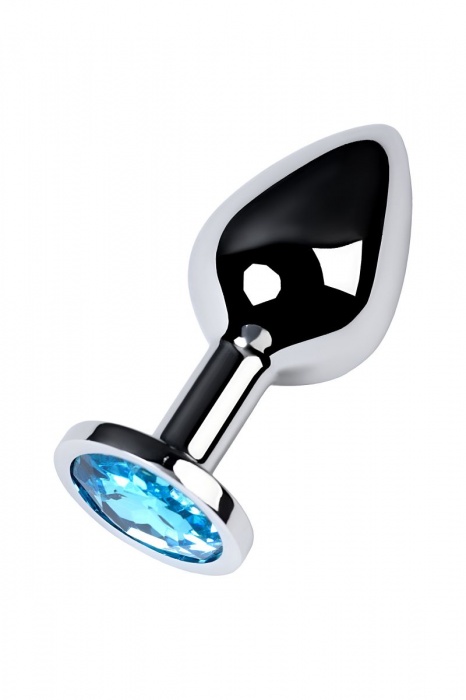 Серебристая конусовидная анальная пробка с голубым кристаллом - 8 см. - ToyFa - купить с доставкой во Владимире