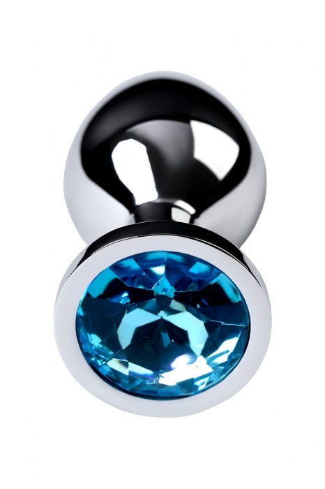 Серебристая конусовидная анальная пробка с голубым кристаллом - 8 см. - ToyFa - купить с доставкой во Владимире